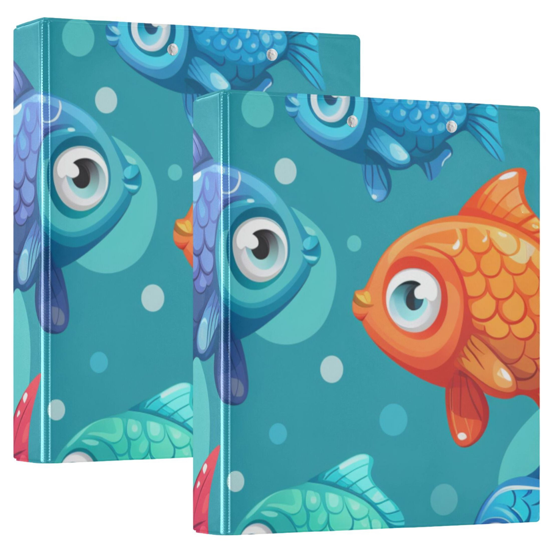 Cartoon Fish 3 Ring Binders 1.5 inch Hardcover File Folders with Interior Pockets A4 Size Organizer for School Office Hospital