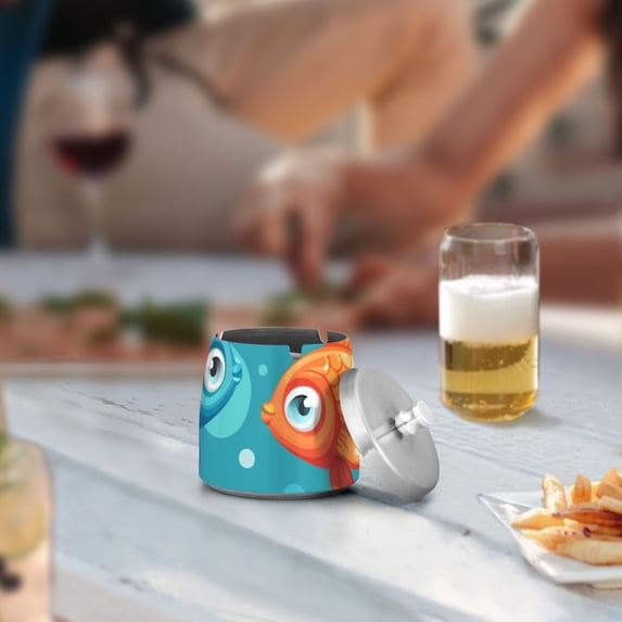 Cartoon Fish Ashtray with Lid Cigarette Ashtray Stainless Steel Ash Tray Ash Holder for Home Outdoor