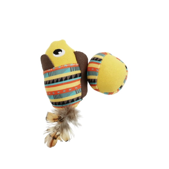 Cartoon Fish Ball Shaped Teething Toy for Cats Kittens Interactive Play Dental Care Boredom Relief Yellow