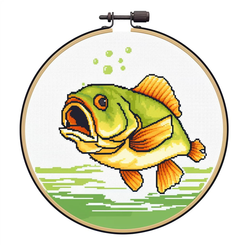 Cartoon Fish Bass DIY Stamped Cross Stitch Kits Easy for Beginners and  Children with Hoop 11CT Needlepoint Counted Embroidery Kits Art Craft Wall  ..., image size:1024x1024