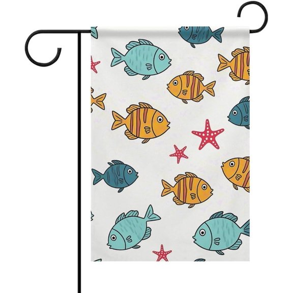 Cartoon Fish Garden Flag 12x18 Inch Double Sided - All Weather Polyester, Fade Resistant Outdoor Decorative Flag for Yard, Patio, Spring & Summer