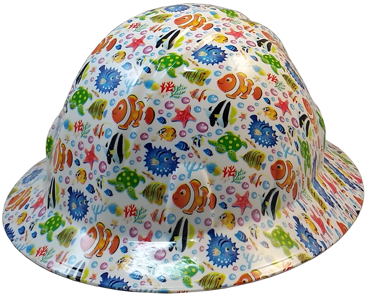 Cartoon Fish Hydro Dipped Hard Hats Full Brim Design with 4 Pt Suspension