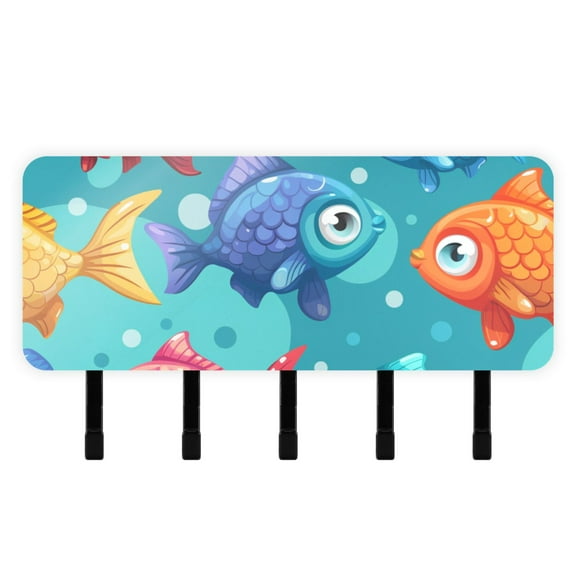 Cartoon Fish Key Holder for Wall Mail Holder Organizer with 5 Key Hooks Wall Mount Key Rack with Shelf