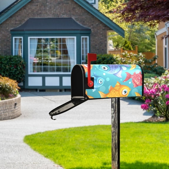 Cartoon Fish Mailbox Cover Magnetic Standard Size Post Box Cover Wraps Home Garden Decor 18" X 21"