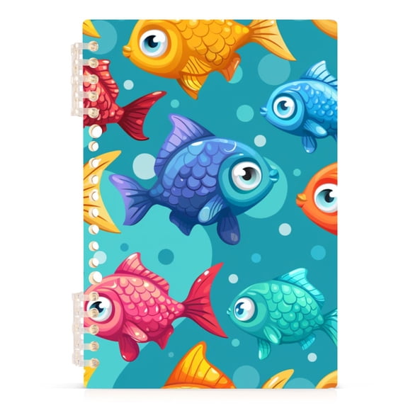 Cartoon Fish Ring Binder Notebook Journey Note Diary College Ruled Spiral Notebook Study Loose Leaf Paper A5 60 Pages