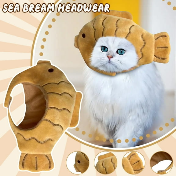 Cartoon Fish - Shaped Pet Headwear, Plush Cat Hat With Adorable Design, For Small Dogs Cats Daily Wear Party Photo Props
