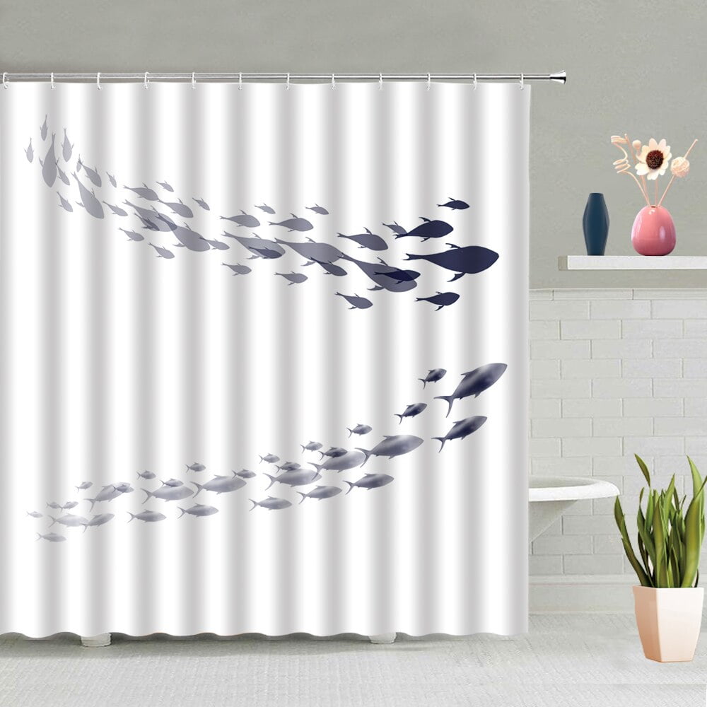 Cartoon Fish Shower Curtain Ocean Animal Bathroom Accessories Set Wall