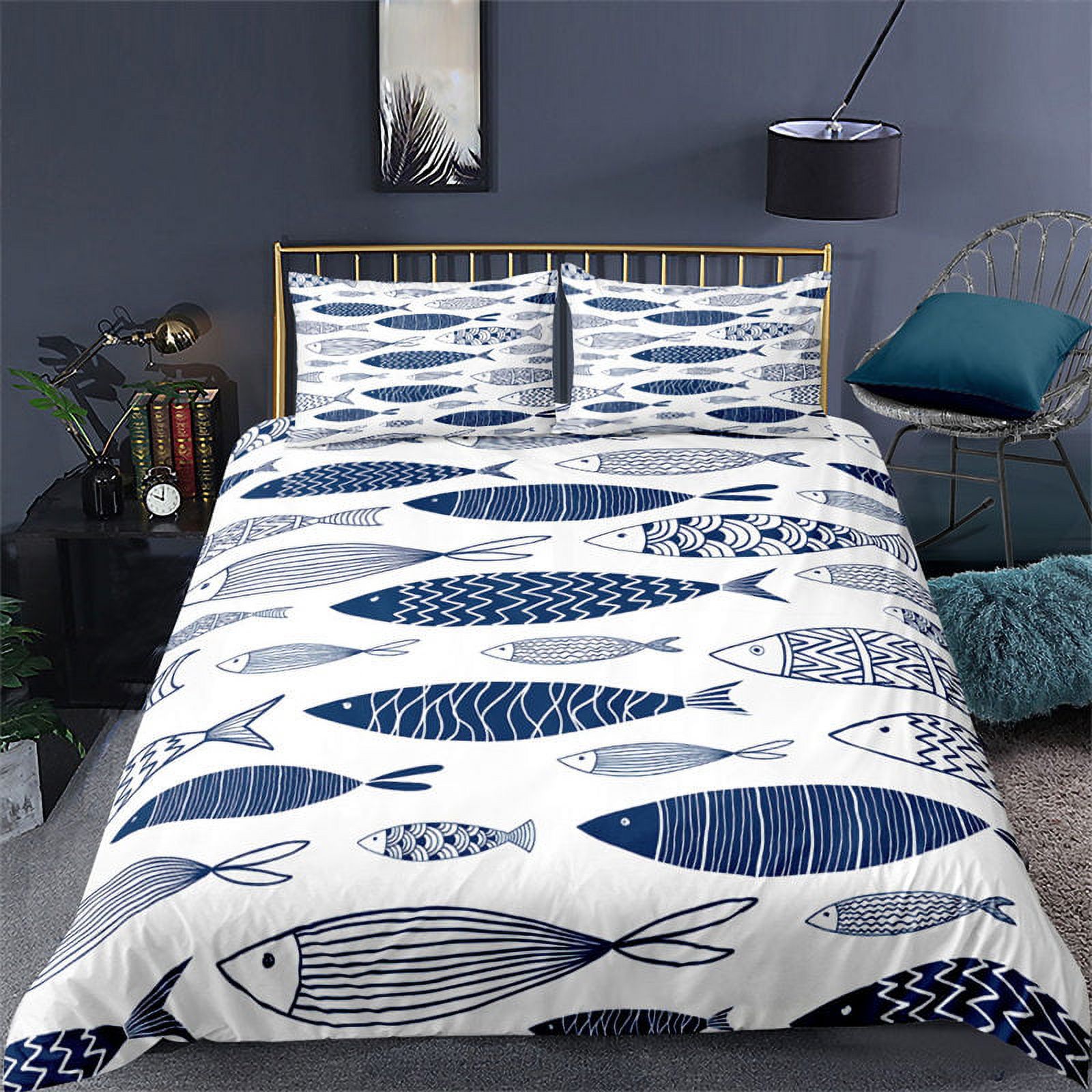 Comforter Fish Pattern Cartoon Fish Toddler Bedding Set For Kids Microfiber Gold Duvet Cover ...