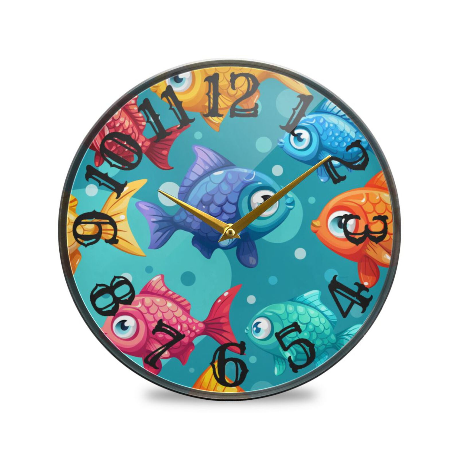 Cartoon Fish Wall Clock 10 Inch Silent Non Ticking Battery Operated ...