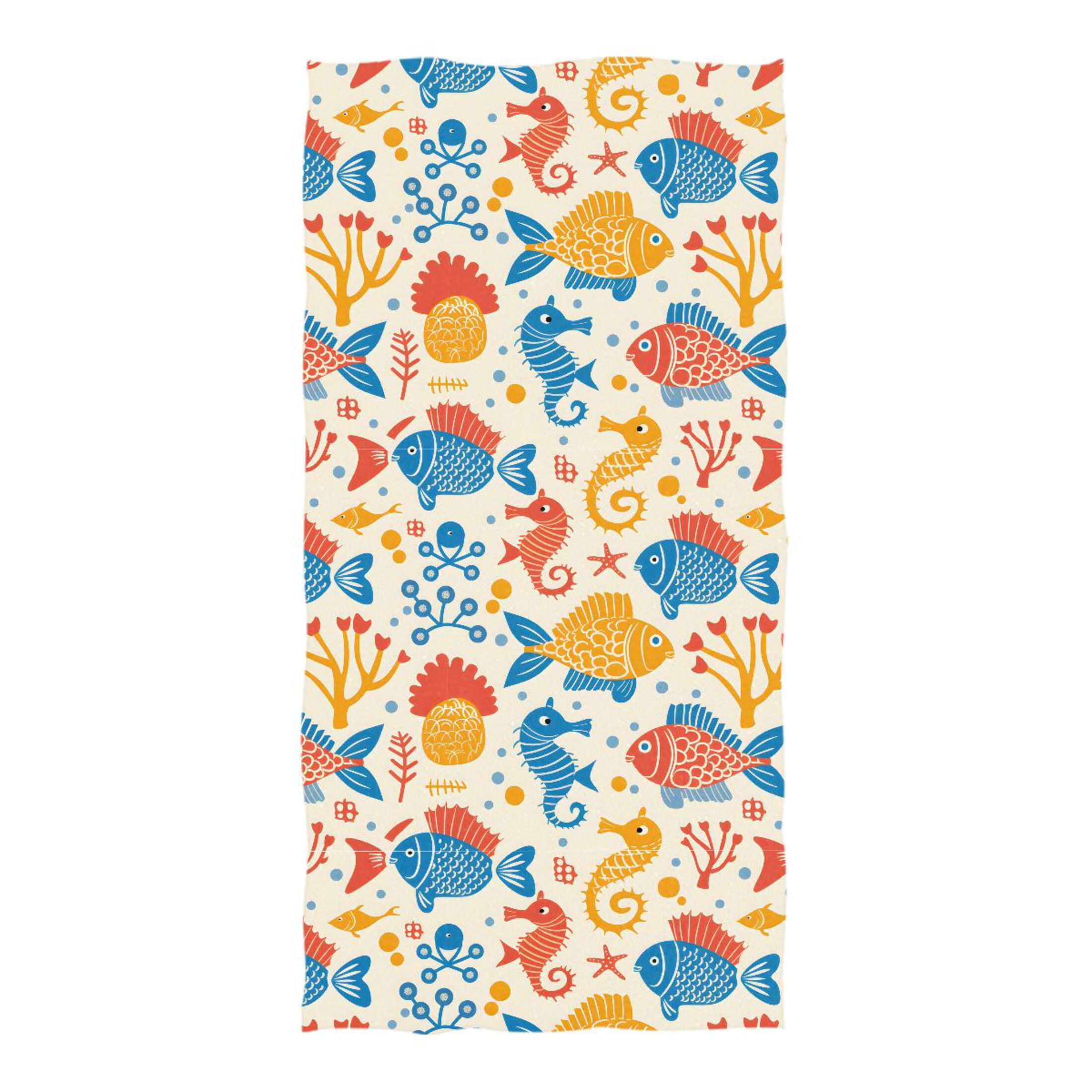 cartoon-fish-and-seahorse-beach-towel-oversized-74-x37-pool-towels
