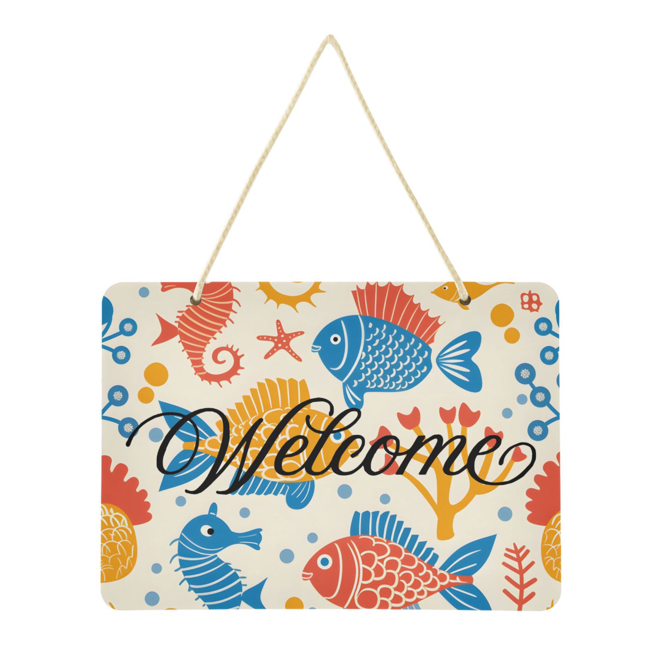 Welcome Tooffish Cartoon Fish and Seahorse Welcome Sign Front Door PVC 14x10 inch Hanger ...