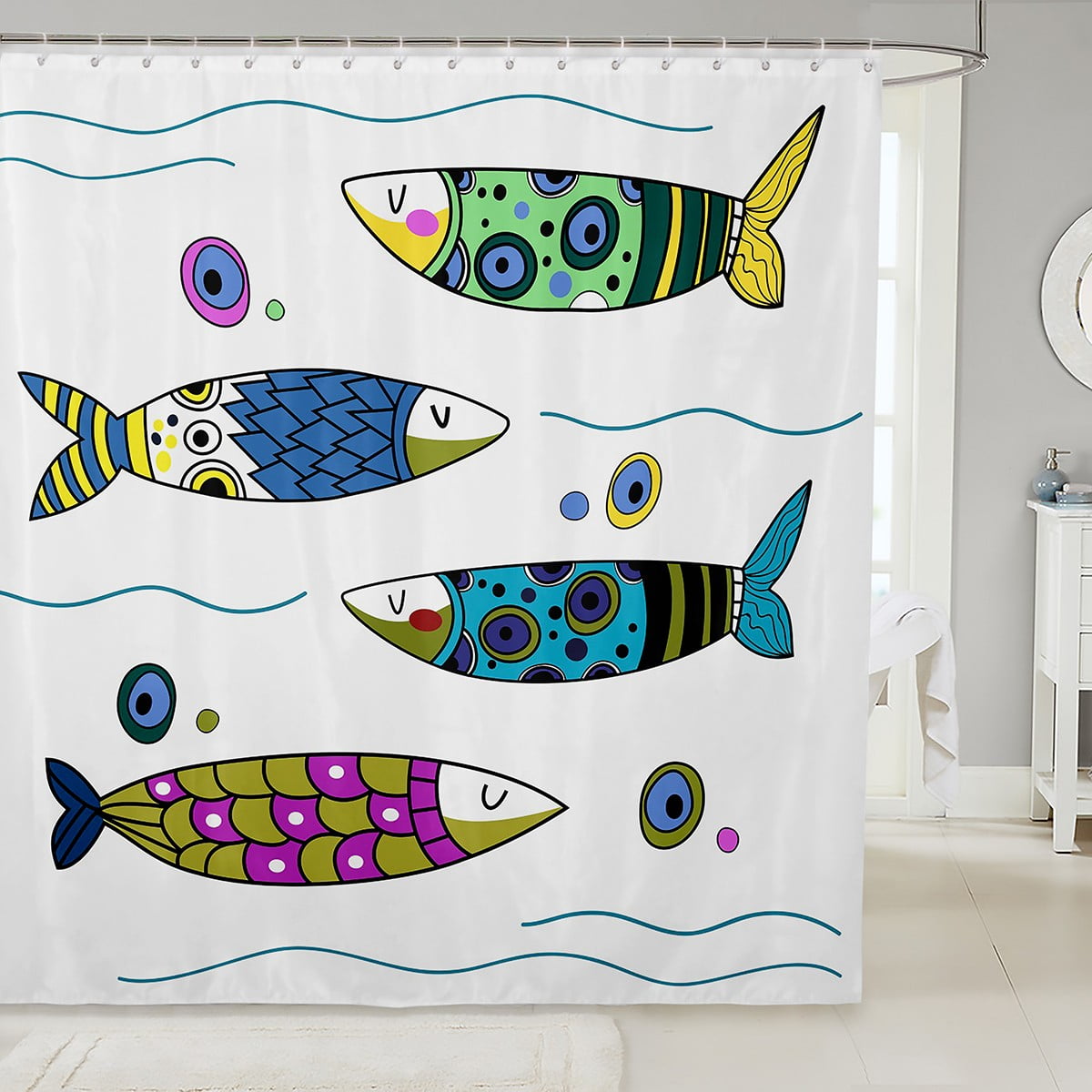 Cartoon Fishes Shower Curtain, Colorful Fish Fabric Shower Curtain ...