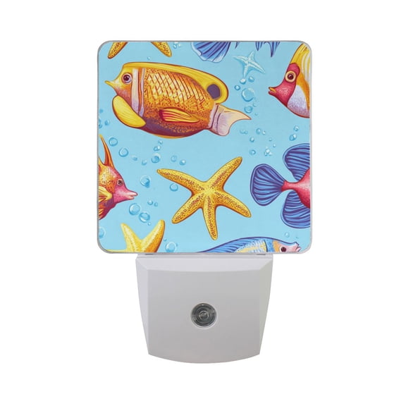 Cartoon Fishes Starfishes Bubbles LED Night Light with Smart Sensor Plug Into Wall Dusk to Dawn 2 packs