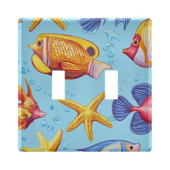 Cartoon Fishes Starfishes Bubbles Light Switch Cover Electrical Outlet Cover Replaceable Wall Plates 2-Gang