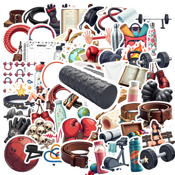 Cartoon Fitness Theme Stickers, Waterproof Fitness Theme Sticker for Water Bottle Laptop Phone Cases Planner Skateboard Luggage Helmet Party Favor Decor, Ideal for Adults Teens Teacher Rewards