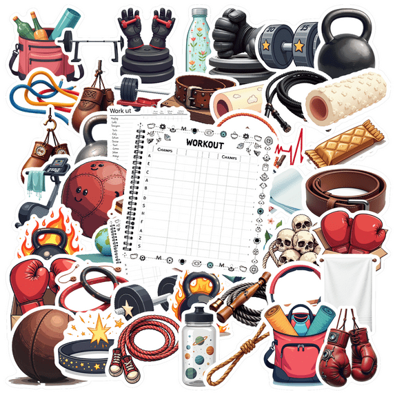 Cartoon Fitness Theme Stickers, Waterproof Fitness Theme Sticker for Water Bottle Laptop Phone Cases Planner Skateboard Luggage Helmet Party Favor Decor, Ideal for Adults Teens Teacher Rewards