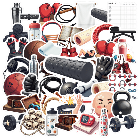 Cartoon Fitness Theme Stickers, Waterproof Fitness Theme Sticker for Water Bottle Laptop Phone Cases Planner Skateboard Luggage Helmet Party Favor Decor, Ideal for Adults Teens Teacher Rewards