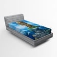 thumbnail image 1 of Ambesonne Cartoon Fitted Sheet, Fantasy Fisherman House, Twin Size, Blue Brown Green, 1 of 2