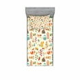 thumbnail image 1 of Cartoon Fitted Sheet & Pillow Sham Set, Autumn Pattern Owl Fox Squirrel Birds Animal Leaves Print, Decorative Printed 2 Piece Bedding Decor Set, Twinxl, Cream Orange, by Ambesonne, 1 of 2