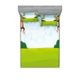 thumbnail image 1 of Cartoon Fitted Sheet & Pillow Sham Set, Playful Monkeys Hanging on Vines Young Chimpanzees Summer Fun, Decorative Printed 6 Piece Bedding Decor Set, Full, Pale Blue Brown Green, by Ambesonne, 1 of 3