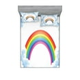 thumbnail image 1 of Cartoon Fitted Sheet & Pillow Sham Set, Rainbow Above Fluffy Romantic Clouds Art Design, Decorative Printed 6 Piece Bedding Decor Set, King, Pale Blue Yellow, by Ambesonne, 1 of 3