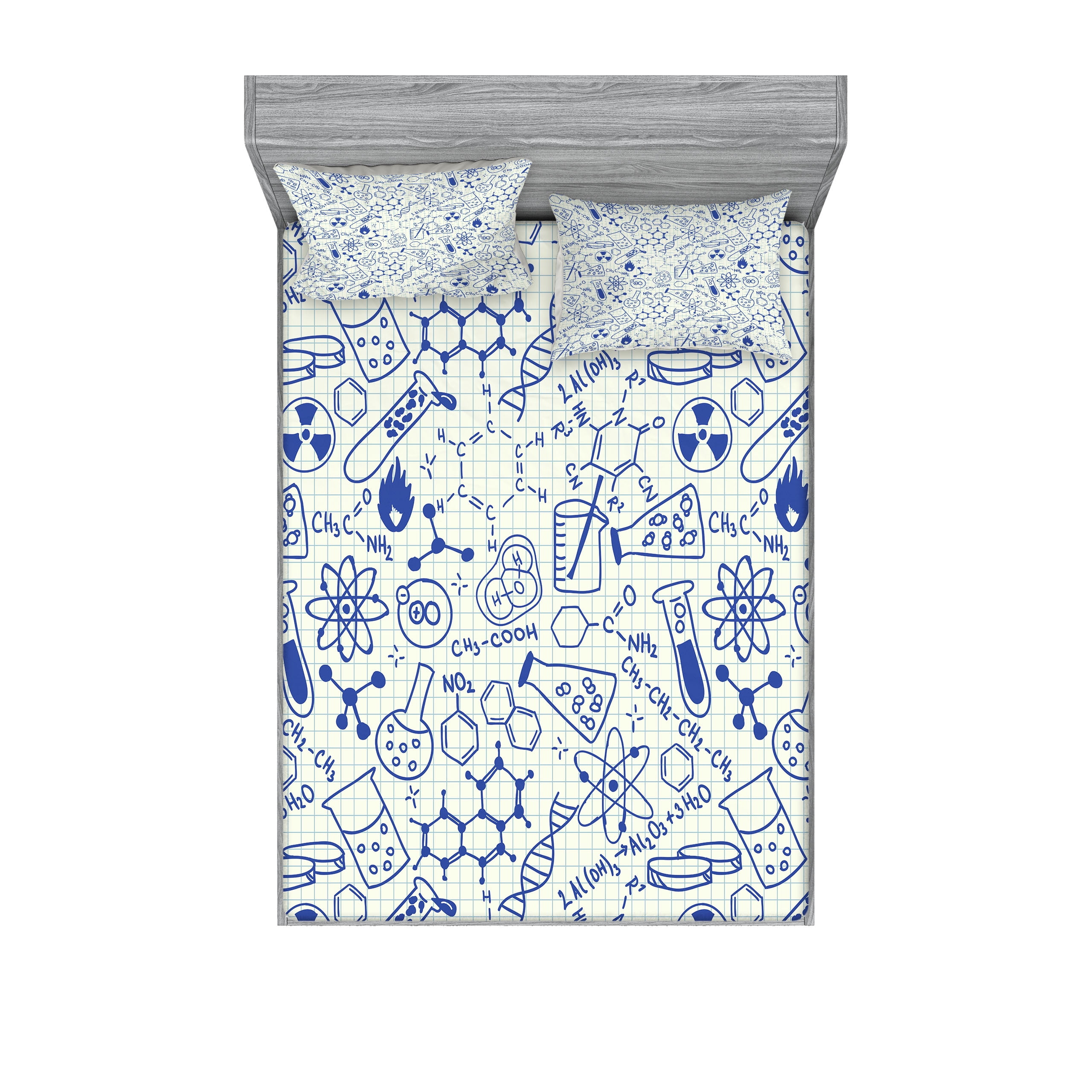 Cartoon Fitted Sheet & Pillow Sham Set, Science Chemistry Geometry Math ...