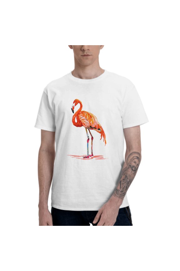 Cartoon Flamingo Men's T-Shirt Cotton 100% Summer Tops Fashion Casual Cartoon Flamingo Short Sleeves for Men Women Round Collar Top Tees