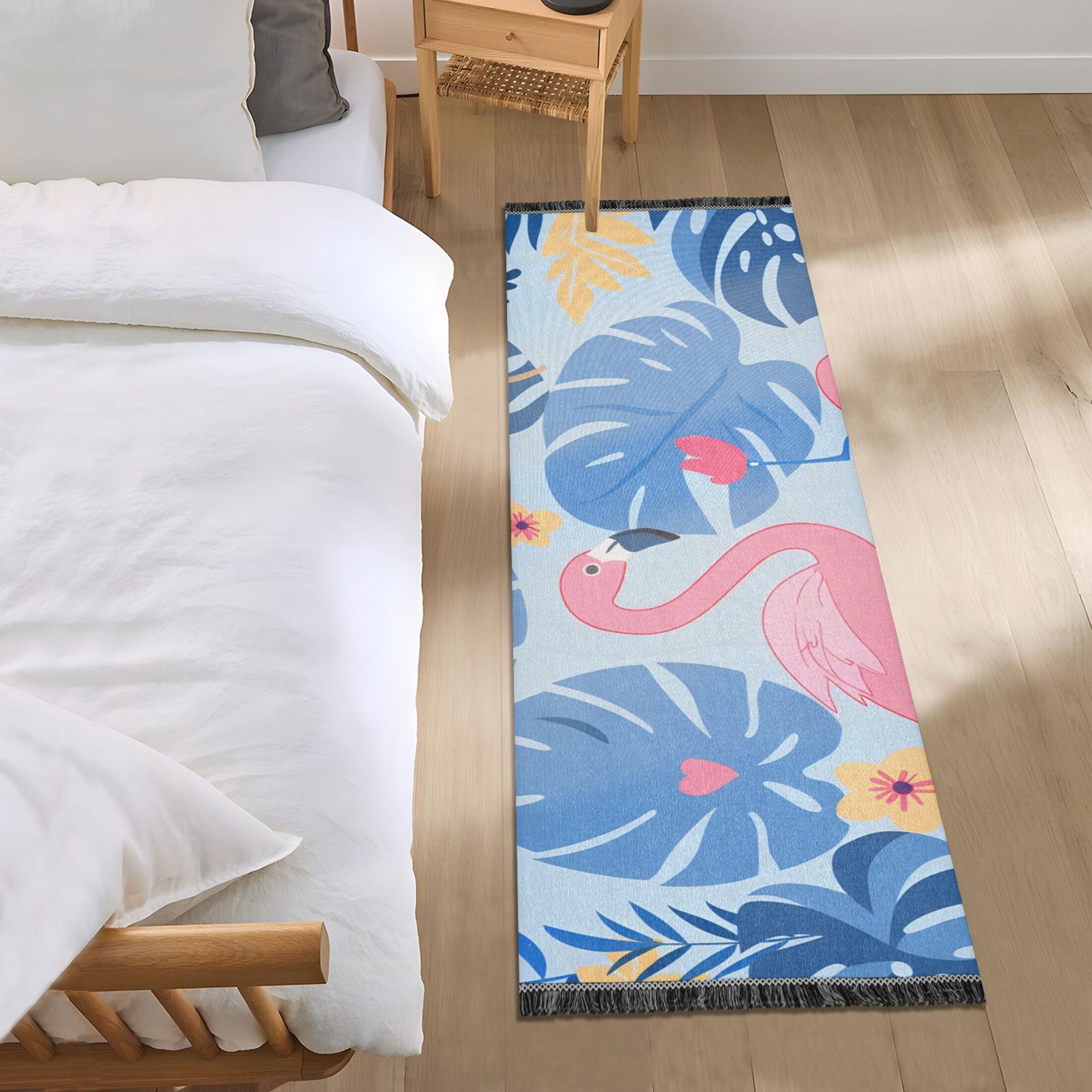 Cartoon Flamingos Flowers Palm Leaves Bedside Runner Rug 2'x 6' Non ...