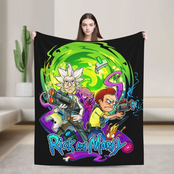 Cartoon Flannel Blanket Cartoon Rick And Morty Funny Ultra-Soft Warm Throw Blanket For Living Room Couch Bed All Seasons, Soft Interesting Gift For Boys Girls Young Adults 50"X40"
