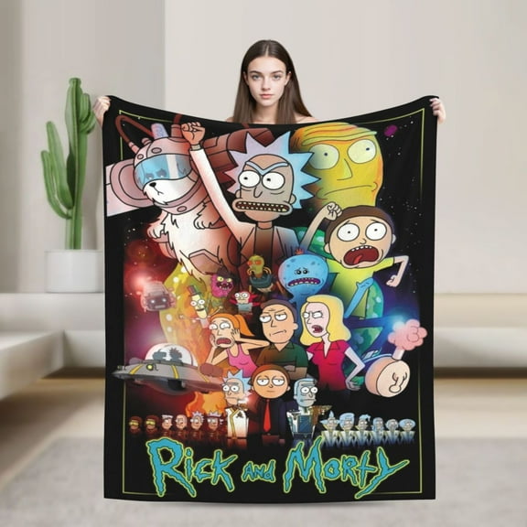Cartoon Flannel Blanket Cartoon Rick And Morty Funny Ultra-Soft Warm Throw Blanket For Living Room Couch Bed All Seasons, Soft Interesting Gift For Boys Girls Young Adults 50"X40"