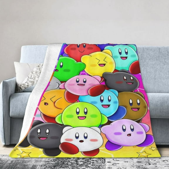 Cartoon Flannel Blanket Kirby Funny Ultra-Soft Warm Throw Blanket For Living Room Couch Bed All Seasons, Soft Interesting Gift For Boys Girls Young Adults 50"X40"
