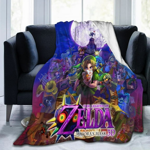Cartoon Flannel Blanket Majora'S Mask Zelda Funny Ultra-Soft Warm Throw Blanket For Living Room Couch Bed All Seasons, Soft Interesting Gift For Boys Girls Young Adults 50"X40"
