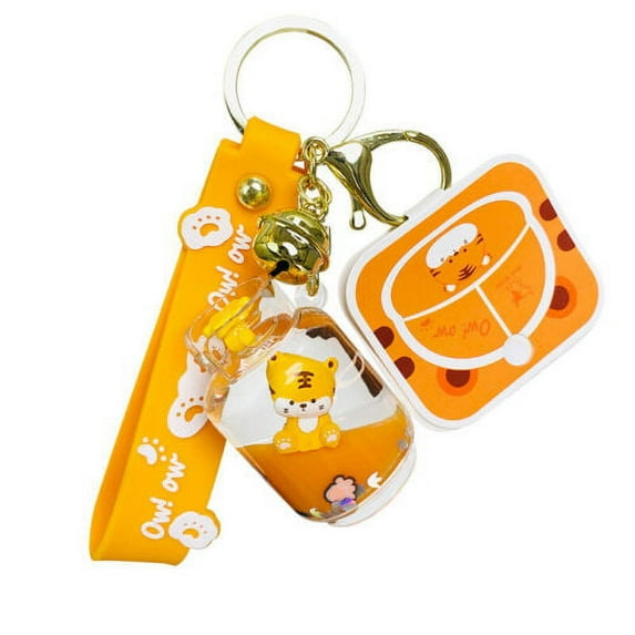 Cartoon Floating Tiger Keychain Liquid Quicksand Keyring Charm Bag Car Pendants