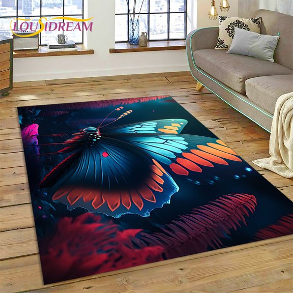 Cartoon Flower Fantasy Butterfly HD Carpet Rug for Home Living Room Bedroom Sofa Doormat r Kids Area Rug Non-slip Floor Mat