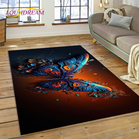 Cartoon Flower Fantasy Butterfly HD Carpet Rug for Home Living Room Bedroom Sofa Doormat r Kids Area Rug Non-slip Floor Mat