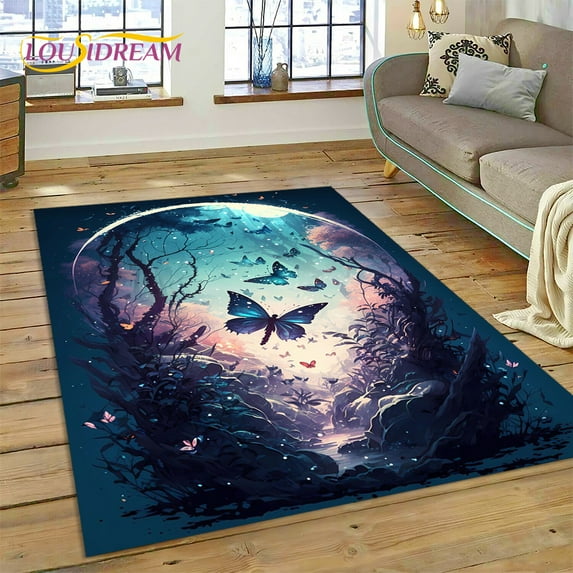 Cartoon Flower Fantasy Butterfly HD Carpet Rug for Home Living Room Bedroom Sofa Doormat r Kids Area Rug Non-slip Floor Mat