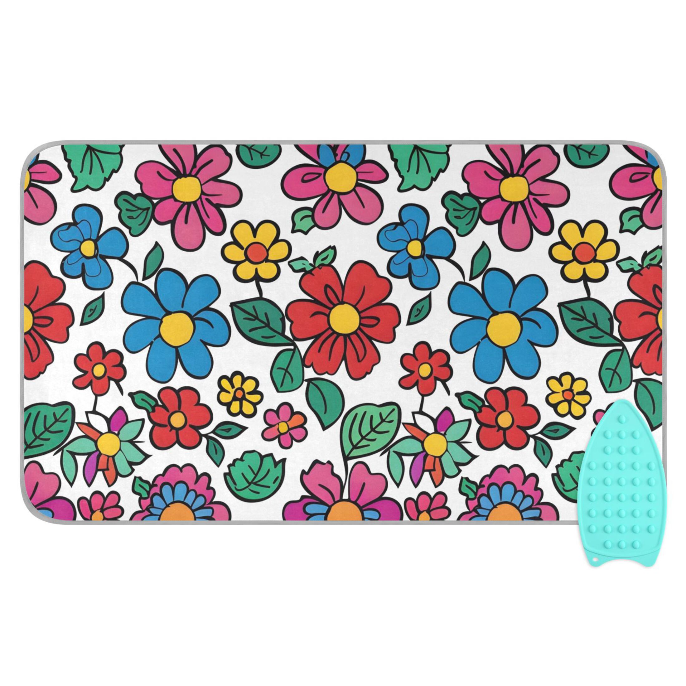 Cartoon Flower Ironing Mat Blanket Portable Travel Ironing Pad Heat Resistant Pad 47.2" x 27.6”