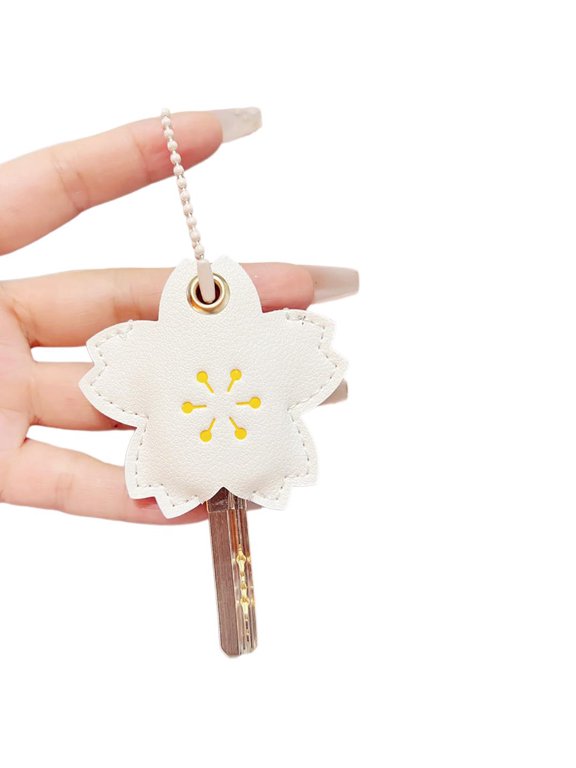 Cartoon Flower Key Covers Cuteness Leather Key Chains Women Funny Flower Key Holder Caps Dust Caps Pendant Girls Present