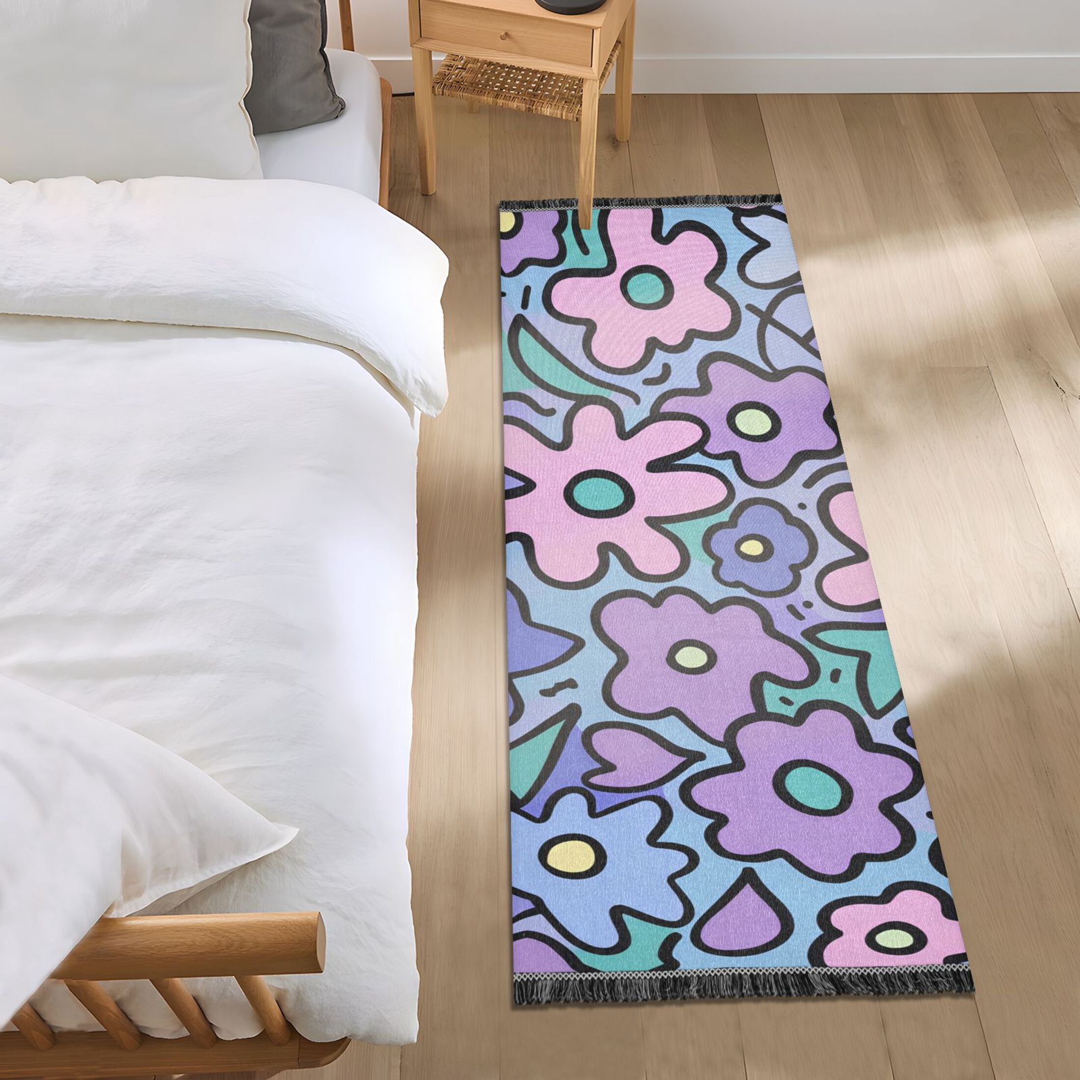 Cartoon Flowers Bedside Runner Rug 2'x 6' Non Slip Carpet Floor Mat ...