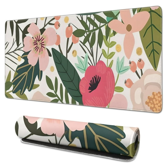 Cartoon Flowers and Fruit Mousepad Gaming Pad Mouse Waterproof Non Slip for Office Home Work Gaming Gift Tables Mousepad Rubber Base Mousepad with Stitched Edges 35.4x15.7inches