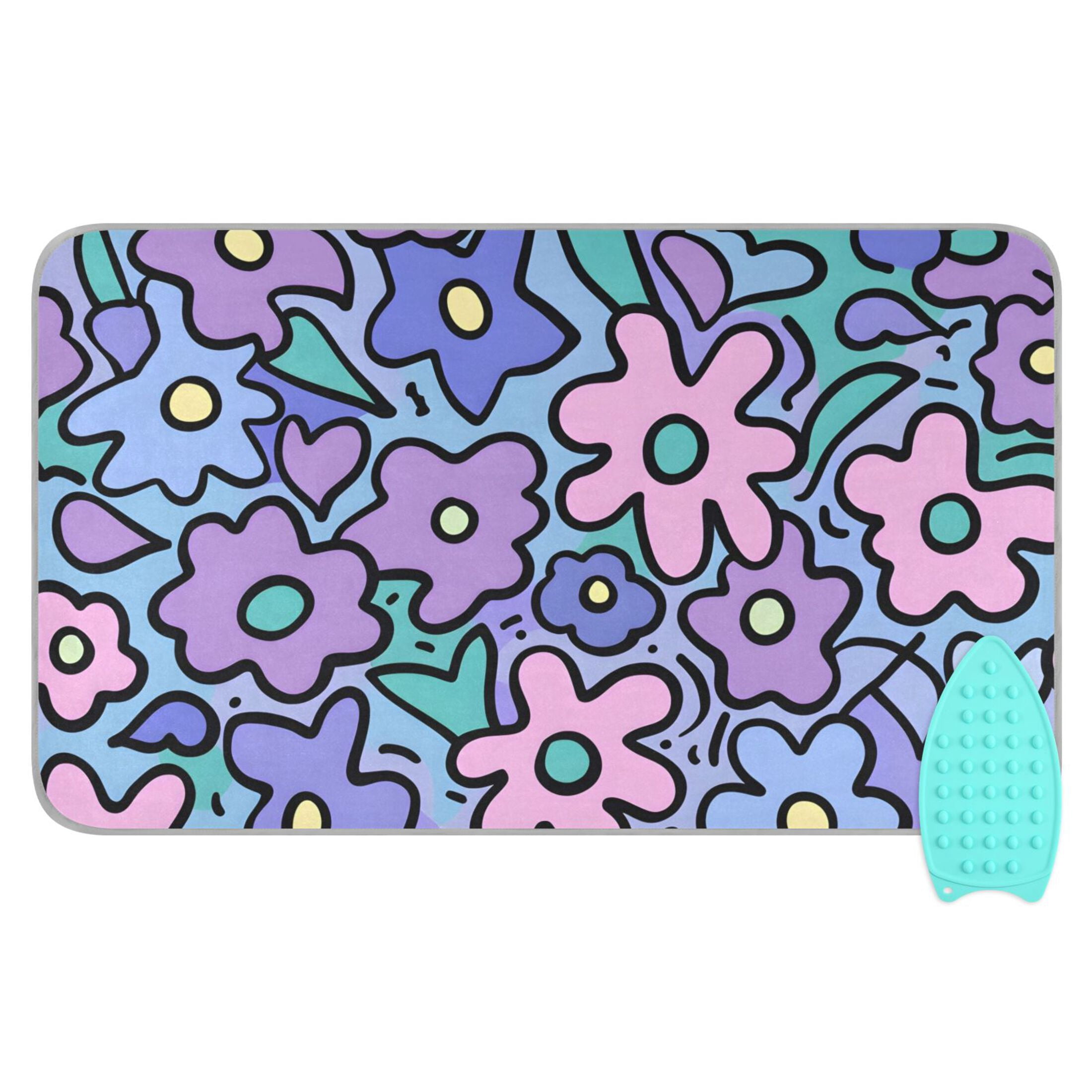 Cartoon Flowers Ironing Mat Blanket Portable Travel Ironing Pad Heat Resistant Pad 47.2" x 27.6”