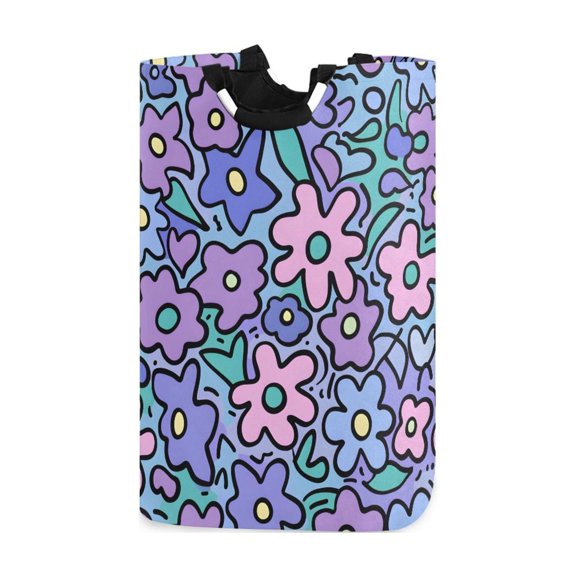 Cartoon Flowers Laundry Basket with Handles Foldable Laundry Hamper Freestanding Washing Bin 50L
