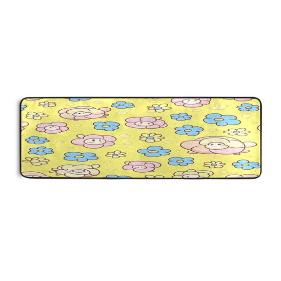 Cartoon Flowers Pattern 72x24" Runner Rug, Non-Slip Memory Foam Cushion, Anti-Crease for Hallways and Bedrooms