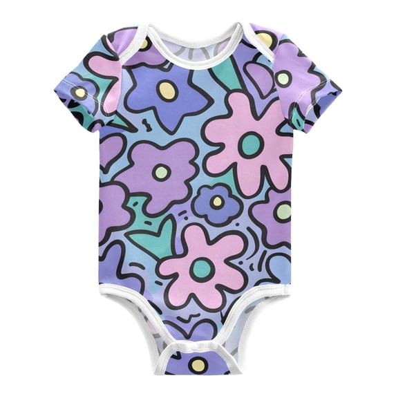 Cartoon Flowers Pure Cotton Bodysuit Short Sleeve Pajamas One-Piece Romper Unisex 18M