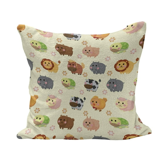 Cartoon Fluffy Throw Pillow Cushion Cover, Animals with Simplistic Art Design Lion Bear Bunny Cow with Flowers, Rectangle Accent Pillow Case, 36" x 16", Multicolor, by Ambesonne