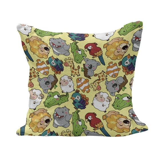 Cartoon Fluffy Throw Pillow Cushion Cover, Funny Animals Hippo Giraffe Koala Parrot Crocodile Zoo Jungle Graphic, Decorative Square Accent Pillow Case, 40" x 40", Multicolor, by Ambesonne