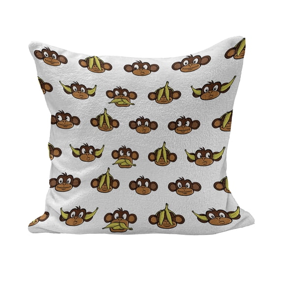 Cartoon Fluffy Throw Pillow Cushion Cover, Funny Monkeys with Bananas Various Expressions Animal Comedy Design, Decorative Square Accent Pillow Case, 18" x 18", Brown Pale Brown Yellow, by Ambesonne