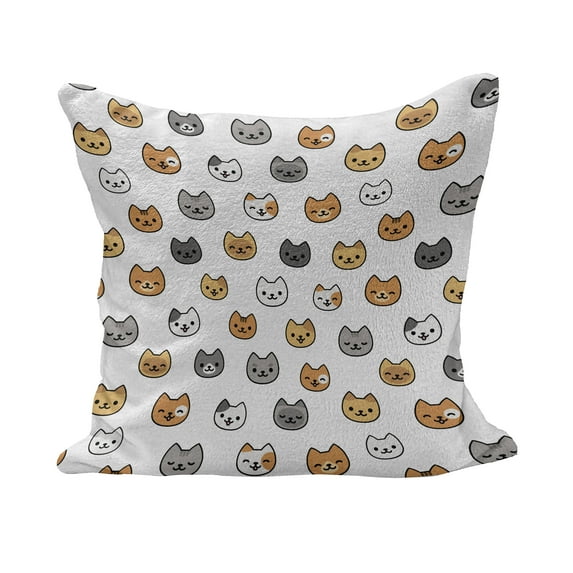 Cartoon Fluffy Throw Pillow Cushion Cover, Happy Funny Kittens in Smiling Animals Eyes, Decorative Square Accent Pillow Case, 16" x 16", Pale Orange Pale Brown, by Ambesonne