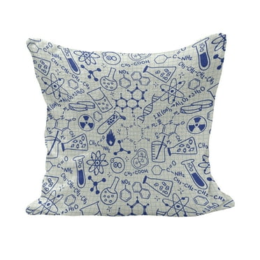Cartoon Fluffy Throw Pillow Cushion Cover, Science Chemistry Geometry Math Nerd Geek and Genius Themed Design Art, Decorative Square Accent Pillow Case, 40" x 40", Blue and Ivory, by Ambesonne