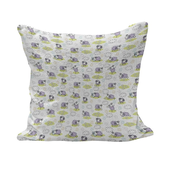 Cartoon Fluffy Throw Pillow Cushion Cover, Sheep with Clouds Constructed Out of Dots Happy Animals Friendly Print, Decorative Square Accent Pillow Case, 16" x 16", Lavender, by Ambesonne